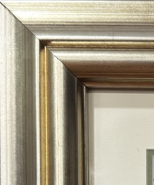 Framed Watercolour of a Canal Street, Silvered Frame, Wide Mat - detail