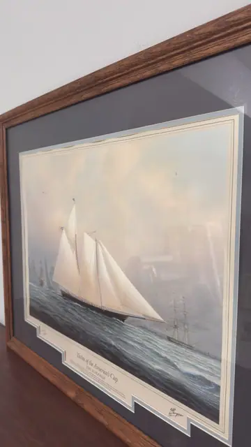 Yachts of the America's Cup: The Schooner, Thompson, Signed in the Plate, Framed - detail