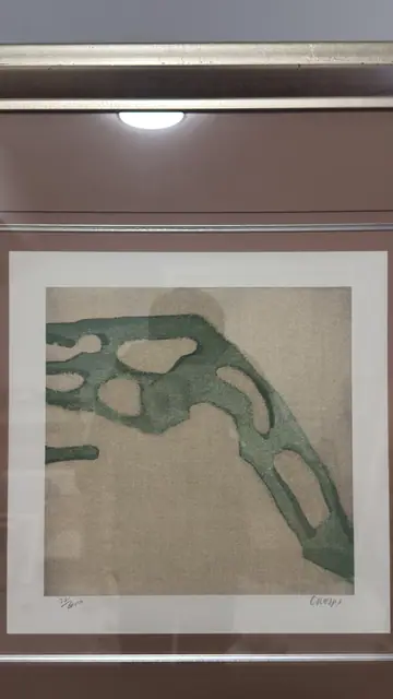 Green Branching Form on Sand Ground, Crespi, Signed, Framed - detail