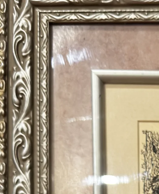 Antique Engraving, Figures Beneath a Tree, Carved Silvered Frame - detail
