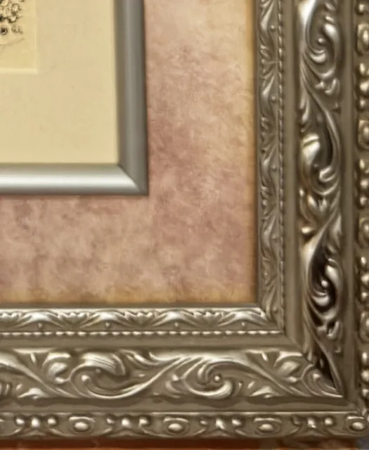 Antique Engraving, Figures Beneath a Tree, Carved Silvered Frame - detail