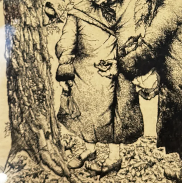 Antique Engraving, Figures Beneath a Tree, Carved Silvered Frame - detail