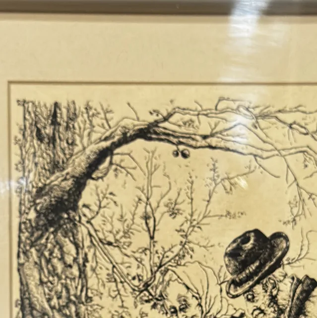 Antique Engraving, Figures Beneath a Tree, Carved Silvered Frame - detail