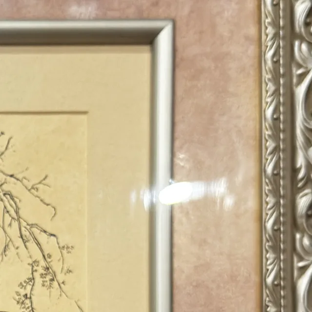 Antique Engraving, Figures Beneath a Tree, Carved Silvered Frame - detail