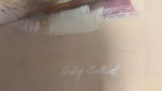 Abstract Composition in Sand and Crimson, Signed, Unframed - signature