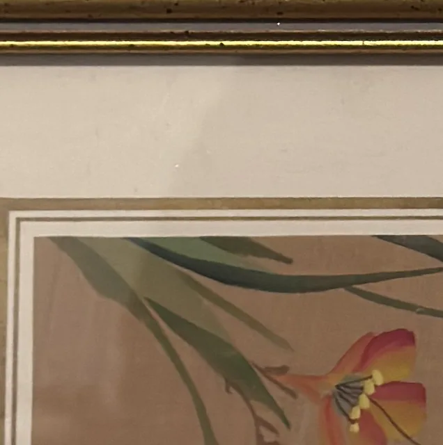 Chinese Butterflies with Orange Lily on Silk, Framed - detail