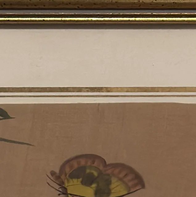 Chinese Butterflies with Orange Lily on Silk, Framed - detail