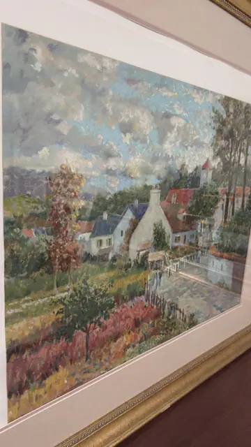 Brittany Village Lane, Signed Serigraph Artist's Proof, Christian Title, Framed - detail