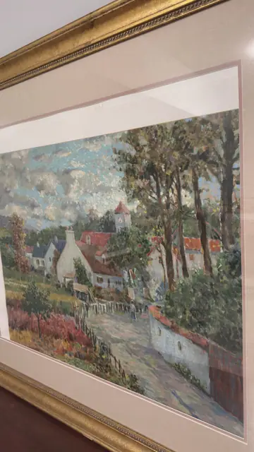 Brittany Village Lane, Signed Serigraph Artist's Proof, Christian Title, Framed - detail