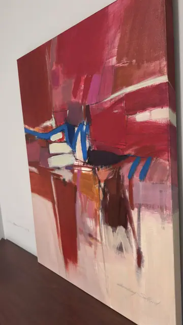 Large Crimson and Magenta Abstract on Canvas, Audrey Salkind, Signed, Unframed - detail