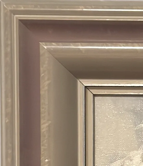 Chrysanthemums in a Blue Vase, Oil Painting, Framed - detail