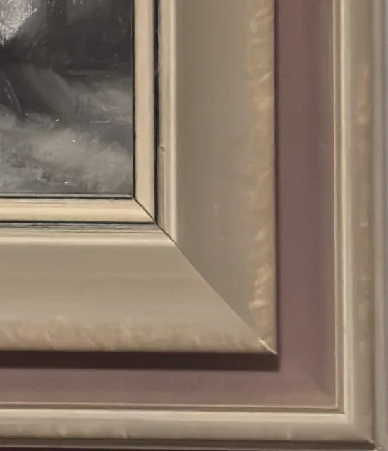 Chrysanthemums in a Blue Vase, Oil Painting, Framed - detail