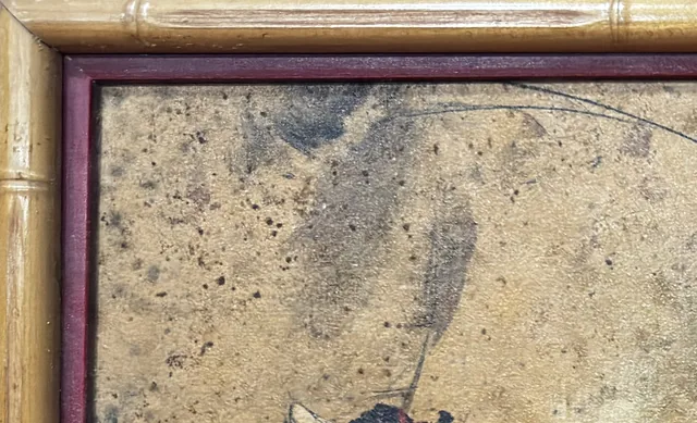 Antique East Asian Pine and Birds Painting, Signed, Framed - detail