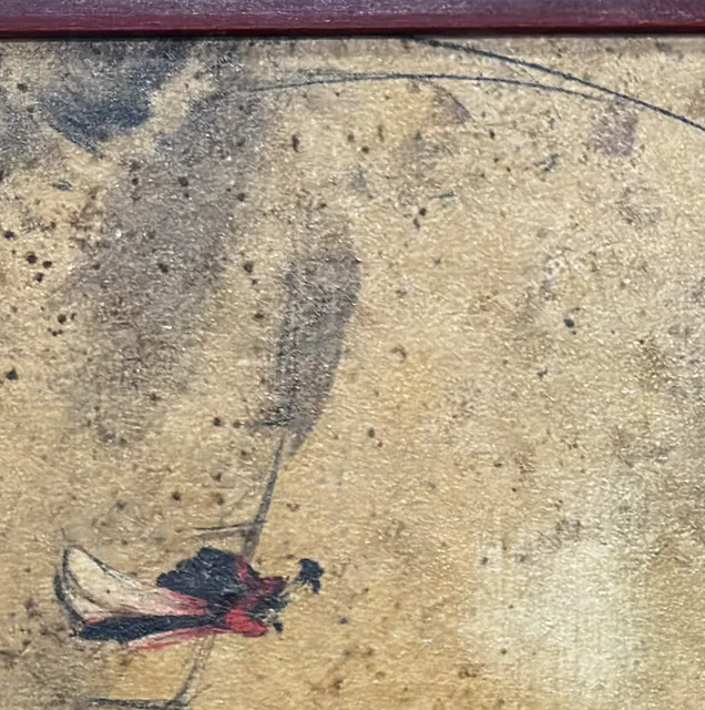 Antique East Asian Pine and Birds Painting, Signed, Framed - detail