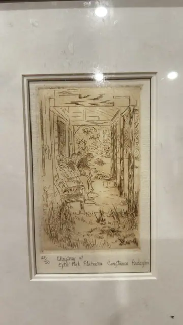 Christmas at Estill Fork, Alabama, Signed Drypoint 24/50, C. H. Anderson, Framed - detail
