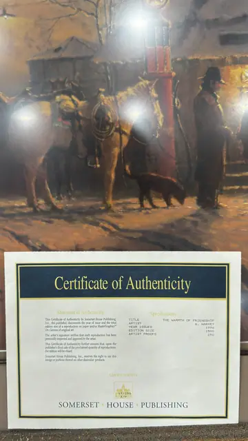 G. Harvey The Warmth of Friendship Print, Numbered Edition, Framed, 1996 - certificate