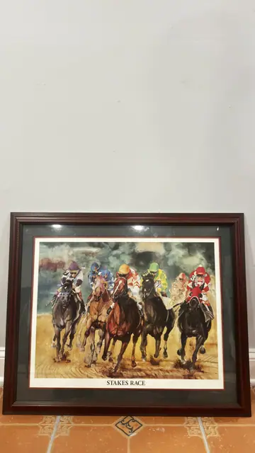 Stakes Race, Watercolour-Style Horse Racing Print, Signed, Framed - detail