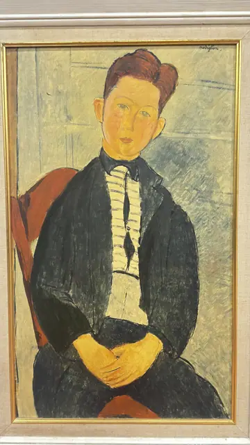 Portrait of a Seated Young Man after Modigliani, Signed, Framed - detail