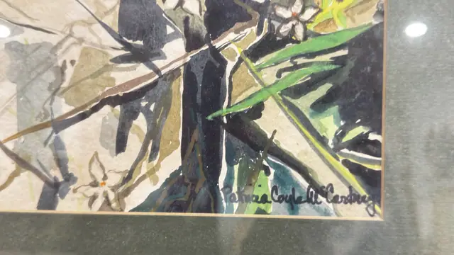 Bamboo and Blossom, Abstract Botanical, Signed, Framed - detail