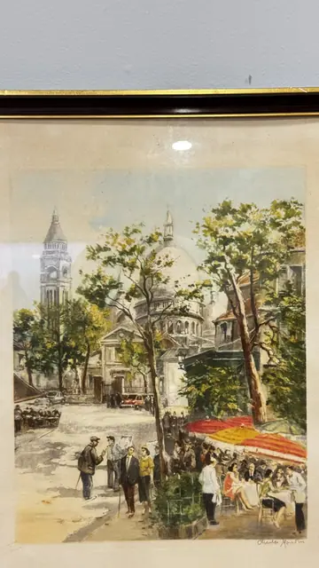 Montmartre Cafe Terrace, Paris, Charles Blondin, Signed, Framed - detail