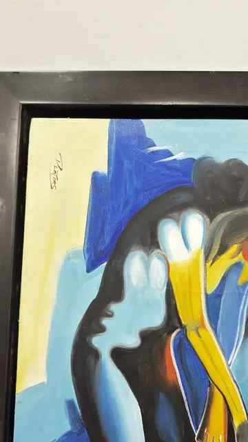Blue Nude, Abstracted Figure, Signed, Framed - detail