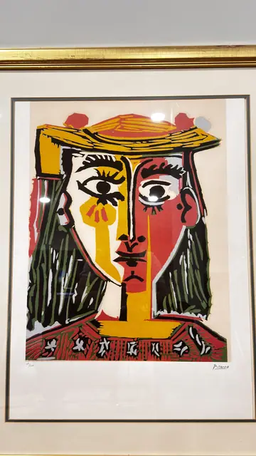 Picasso Bust of a Woman in Hat Print, Signed, Framed - signature