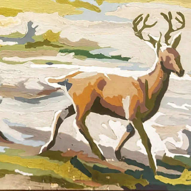 Two Stags in a Wooded Stream, Framed - detail