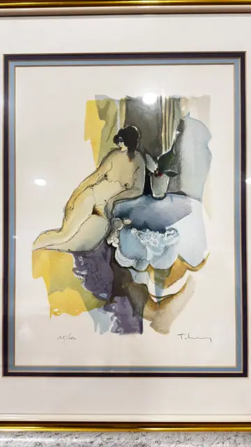 Tarkay Nude with Flowers Signed Lithograph, Numbered Edition, Framed, 1993 - detail