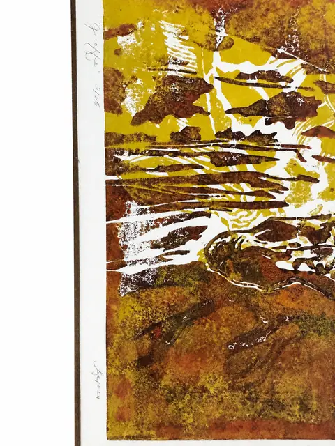 Giraffe Print with Wide Mat in Carved Gilt Frame - signature