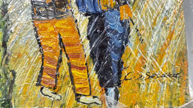 Impasto Night Road with Cypress and Star, Signed, Unframed - detail