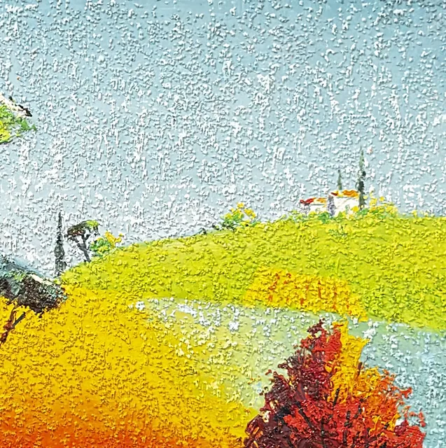 Tuscan Pines Above Blossoming Fields, Framed - detail