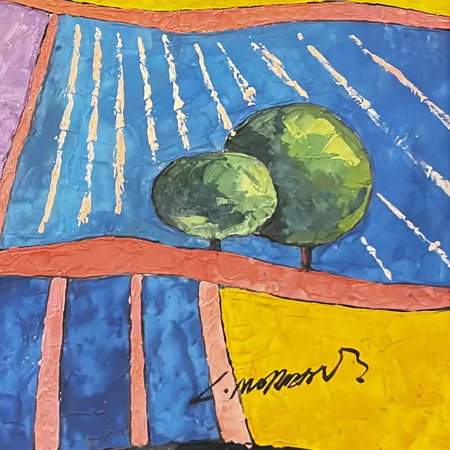 Provencal Fields With Yellow Farmhouse, Signed, Framed - detail