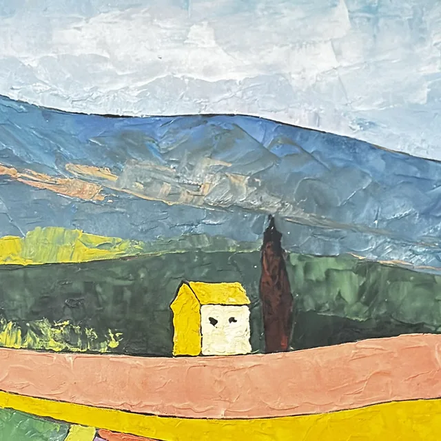Provencal Fields With Yellow Farmhouse, Signed, Framed - detail