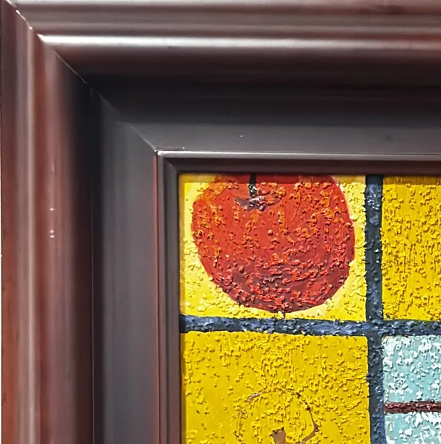 Apples And Banana In A Window Grid, Signed, Framed - detail