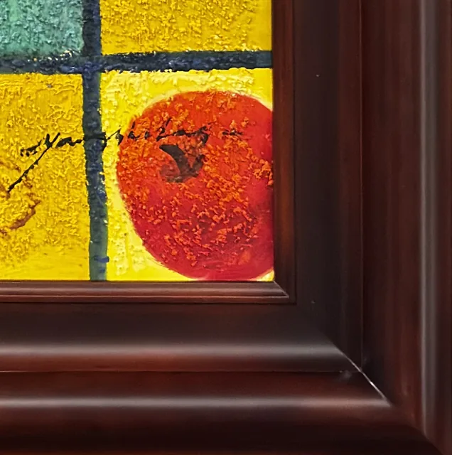Apples And Banana In A Window Grid, Signed, Framed - detail