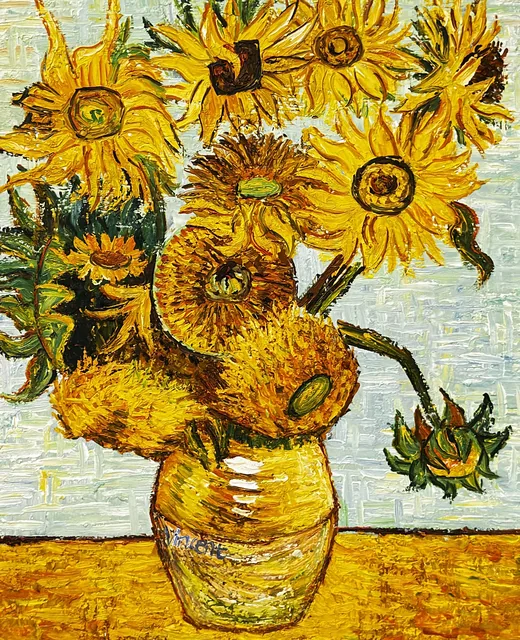Hand-Painted Copy After Van Gogh Sunflowers, Signed, Framed - detail