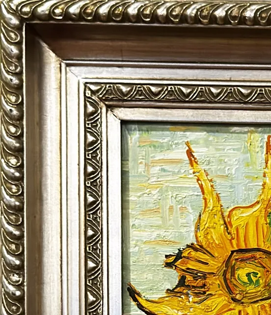 Hand-Painted Copy After Van Gogh Sunflowers, Signed, Framed - detail