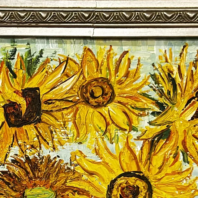 Hand-Painted Copy After Van Gogh Sunflowers, Signed, Framed - detail