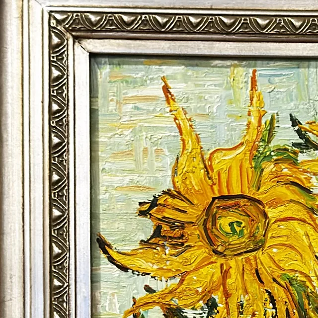 Hand-Painted Copy After Van Gogh Sunflowers, Signed, Framed - detail