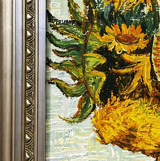 Hand-Painted Copy After Van Gogh Sunflowers, Signed, Framed - detail
