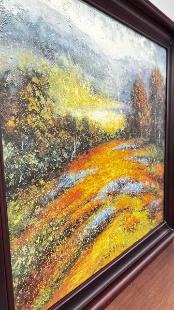 Autumn Meadow With Flowering Slope, Signed, Framed - detail