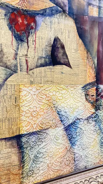 Seated Woman Collage, Montevideo, P. KORZENIAK, Signed, Framed, 1999 - detail