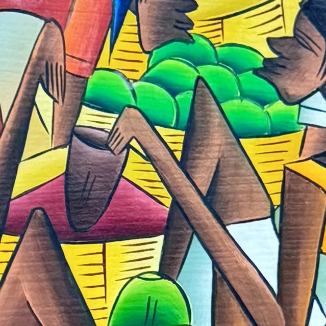 Caribbean Market Women with Baskets, Fritz Plock, Signed, Framed - detail