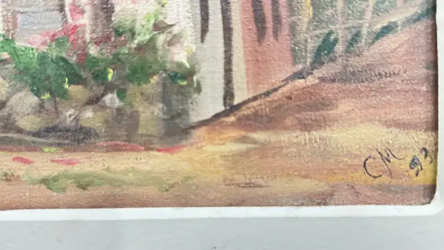 Adobe Cottage with Flame Tree, Signed, Framed, 1993 - signature