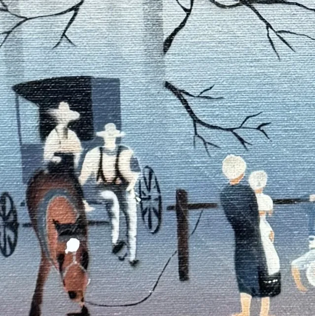 Naive Winter Scene with Buggy and Geese, Framed - detail