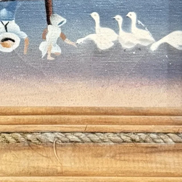 Naive Winter Scene with Buggy and Geese, Framed - detail
