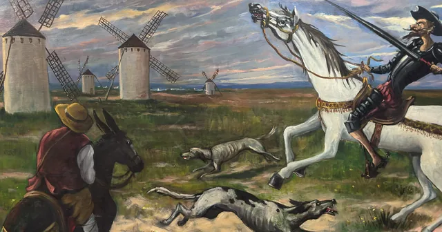 Don Quixote Charging the Windmills, Framed - detail