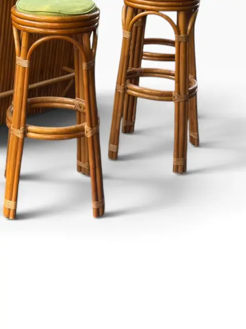 Italian Bamboo Cocktail Bar with Four Matching Stools - detail