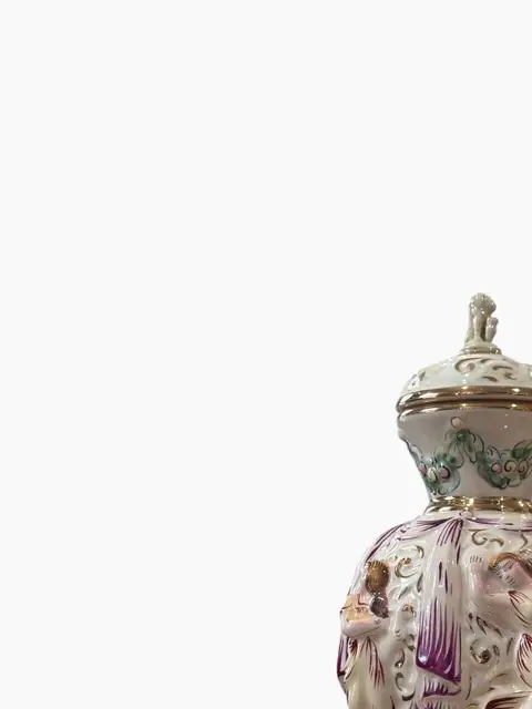 Italian Capodimonte-Style Porcelain Lidded Urn with Figural Relief Decoration - detail
