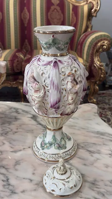Italian Capodimonte-Style Porcelain Lidded Urn with Figural Relief Decoration - detail
